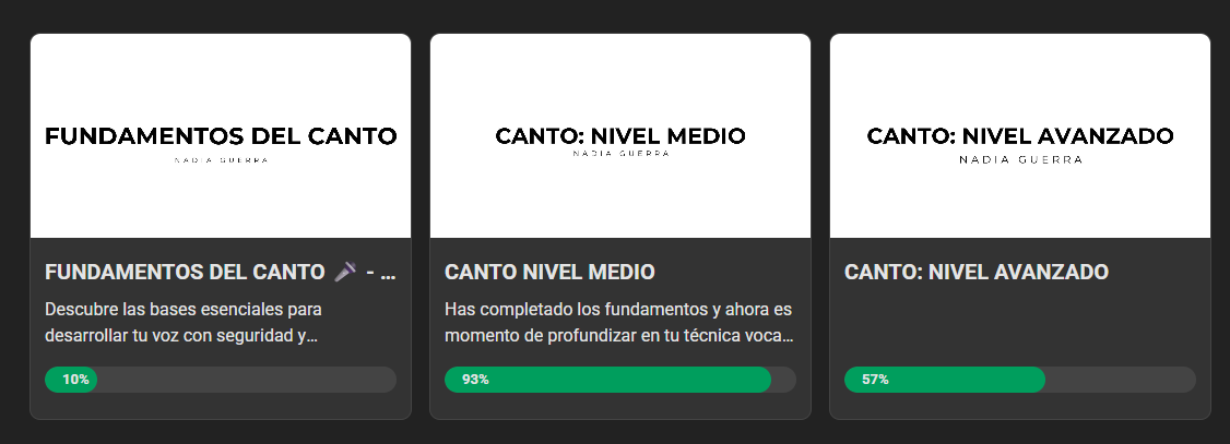 Listado de cursos de canto dentro de DOXA