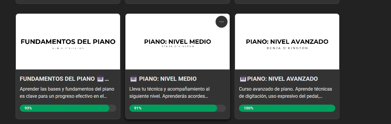 Listado de cursos de piano dentro de DOXA