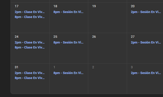 Calendario de sesiones en vivo dentro de DOXA